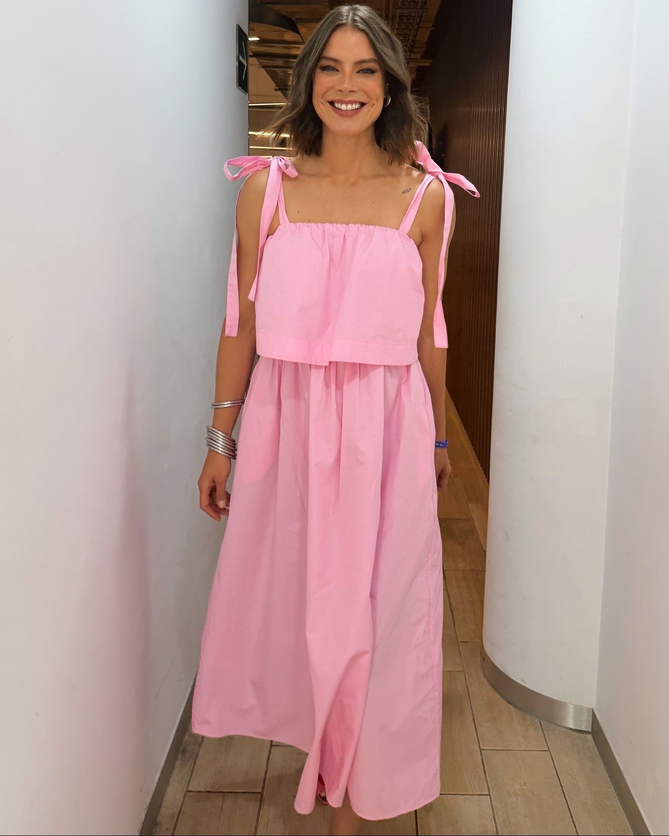 SOERA Sophia Pink Bow Tiered Midi Dress - Dress -  XS