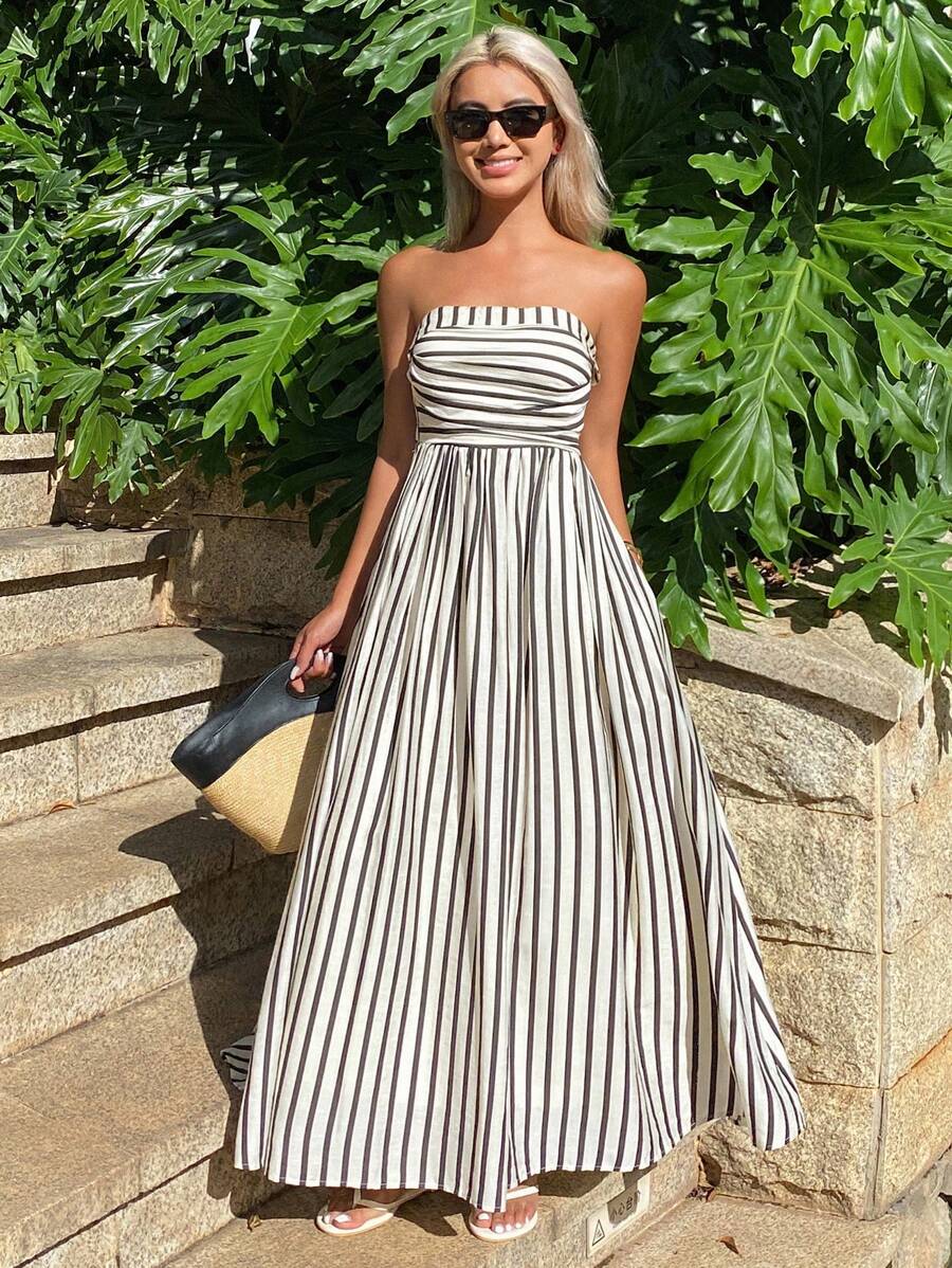 SOERA Sophia Ruched Stripe Tube Dress - Dress - SOERA-102787-MAR-S-21891 S