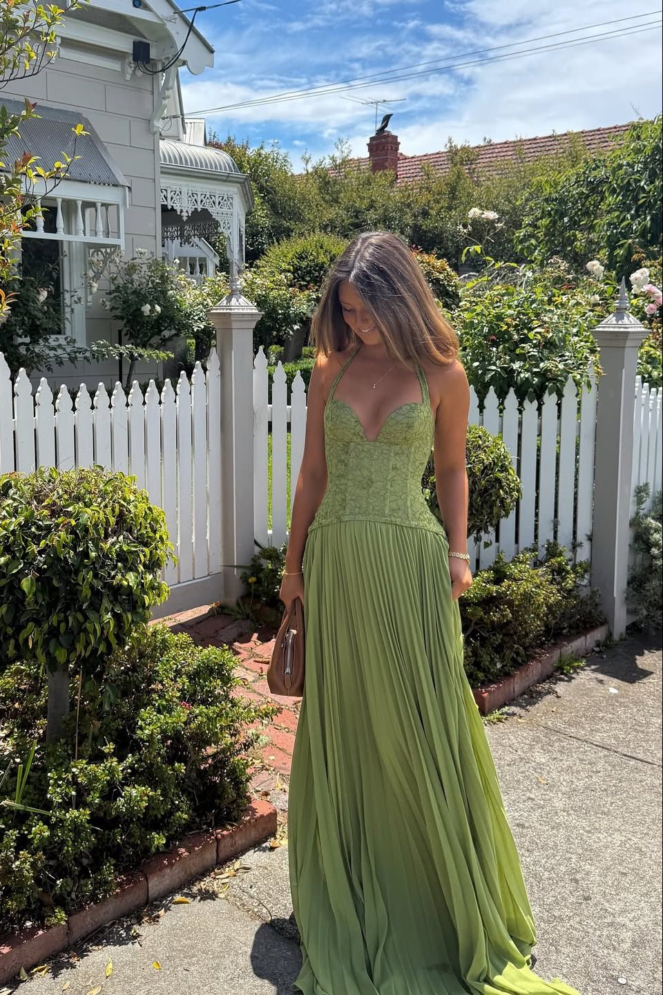 SOERA Vivian Pleated Corset Maxi Dress - Dress -  Green S