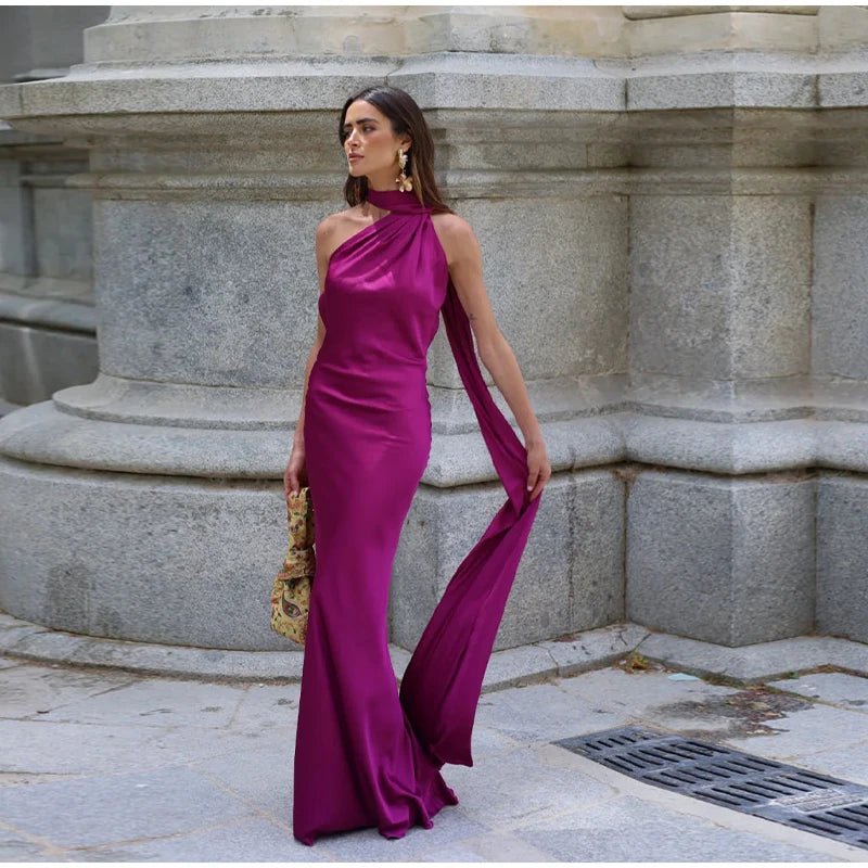 SOERA Yanna Halter Backless Satin Dress - Dress -  Purple S
