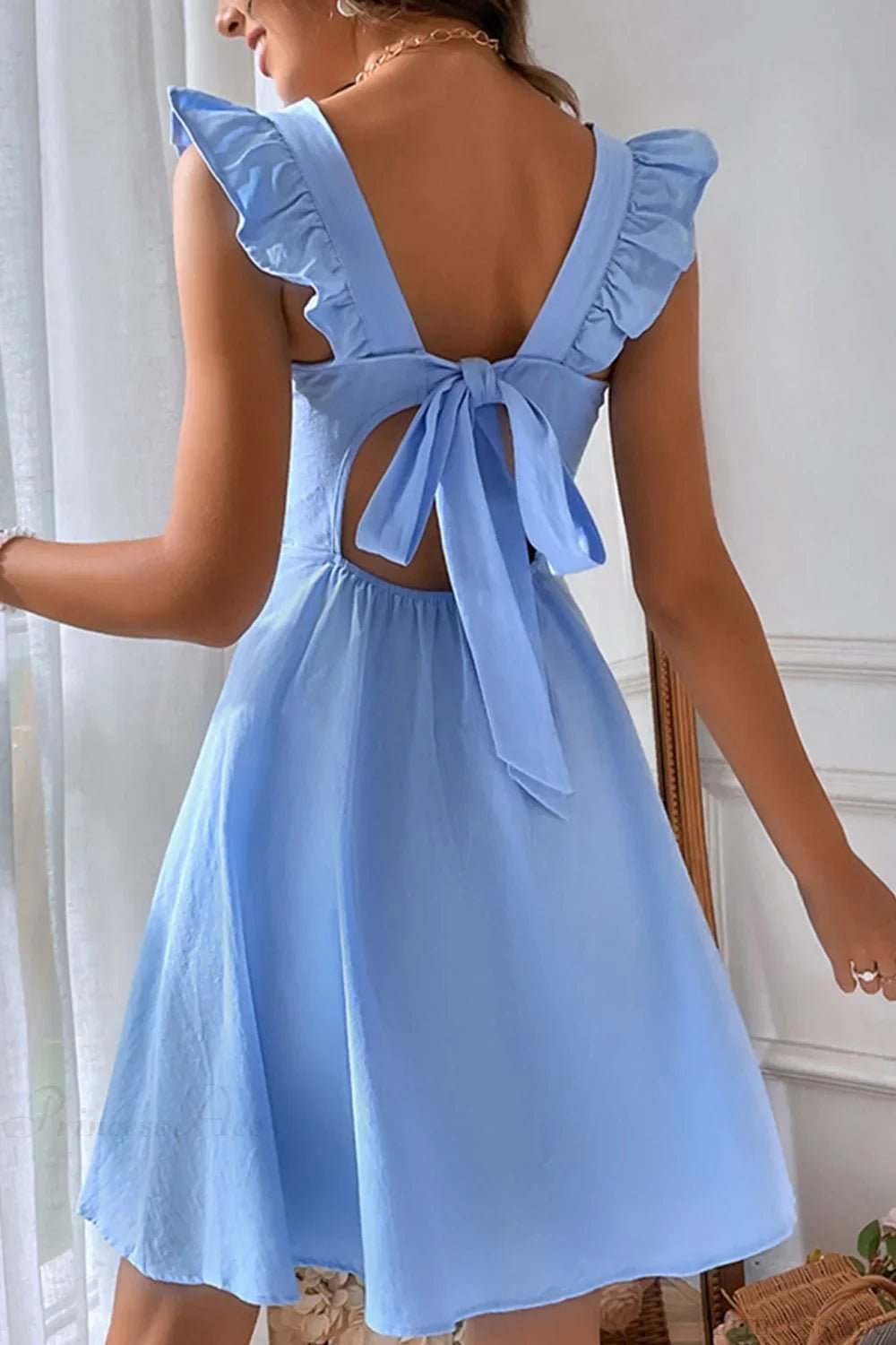 SOERA Bianca Sleeveless Mini Dress with Ruffle Tie-back - Dresses -  Light Blue XS