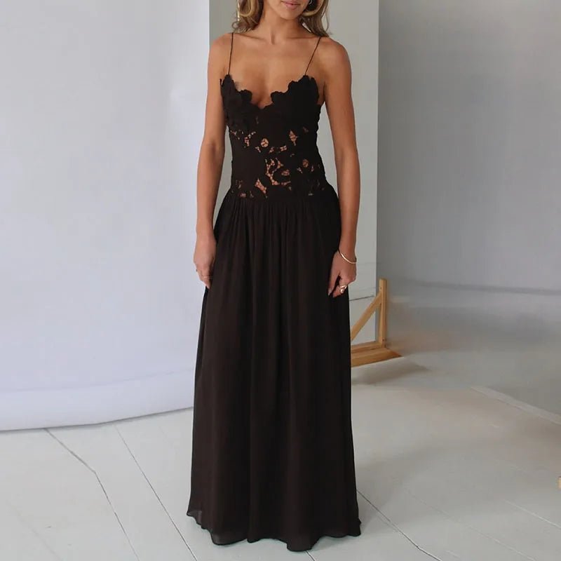 SOERA Celeste Lace Mesh Halter Evening Dress - Dresses -  Black M
