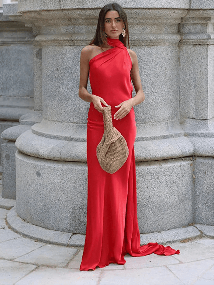 SOERA Demetra Satin Halter Backless Evening Gown - Dresses -  Red S