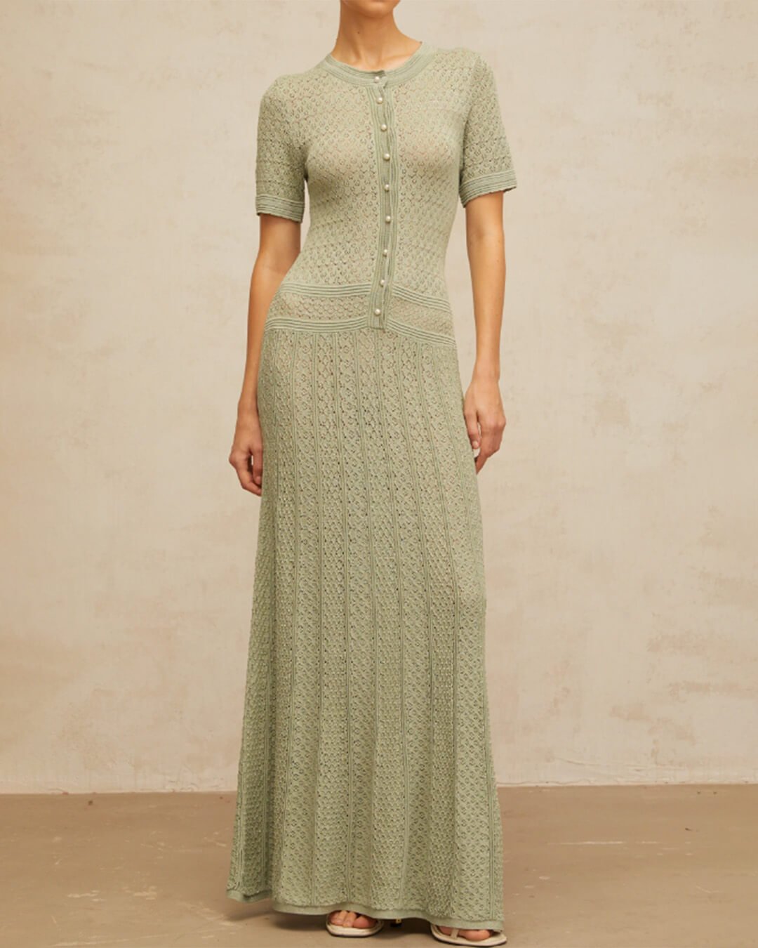 SOERA Jeriza Knitted Half - Button Midi Dress - Dresses -  Mint Green XS