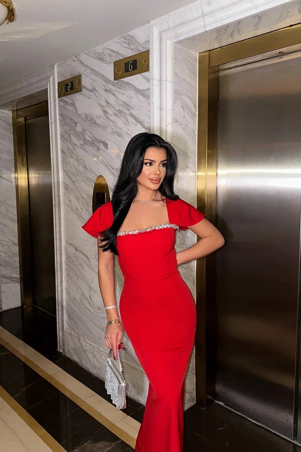 SOERA Kaila Square-Neck Bodycon Maxi Dress - Dresses -  Red S