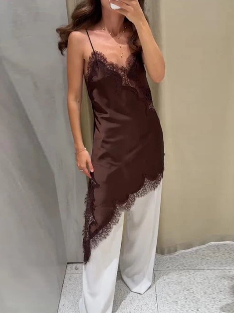 SOERA Kara Asymmetric Satin Mini Dress - Dresses - 1005009973435965-;xl1763048696672735241 Brown M