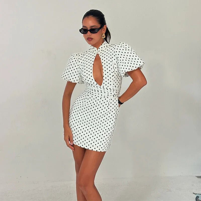 SOERA Kathy Cut Out Polka Dot Mini Dress - Dresses - 1005011758398480-;YX1774621567487523758 White M