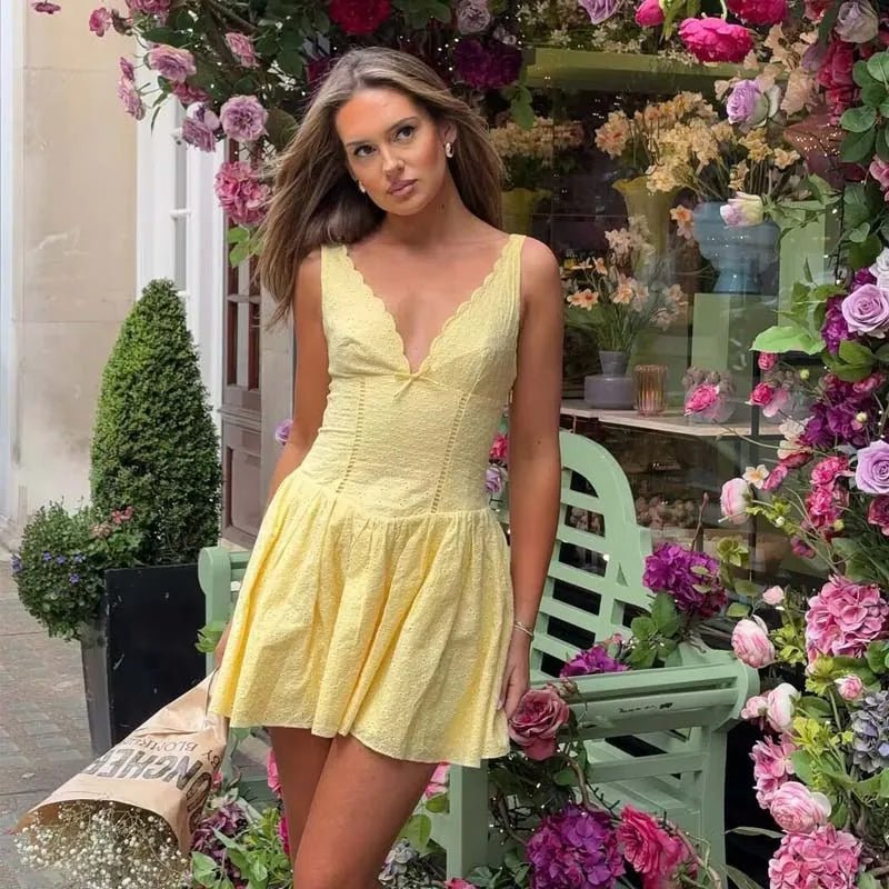 SOERA Kirsten Deep Neck Mini Dress - Dresses - 1005009169187314-;MC1771582048483263471 Yellow S