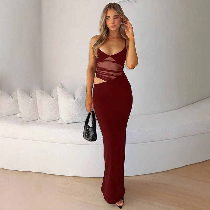 SOERA Lorraine Sheer Cutout Maxi Dress - Dresses - 1005010742063522-;Xc1769154436320429508 Burgundy XS