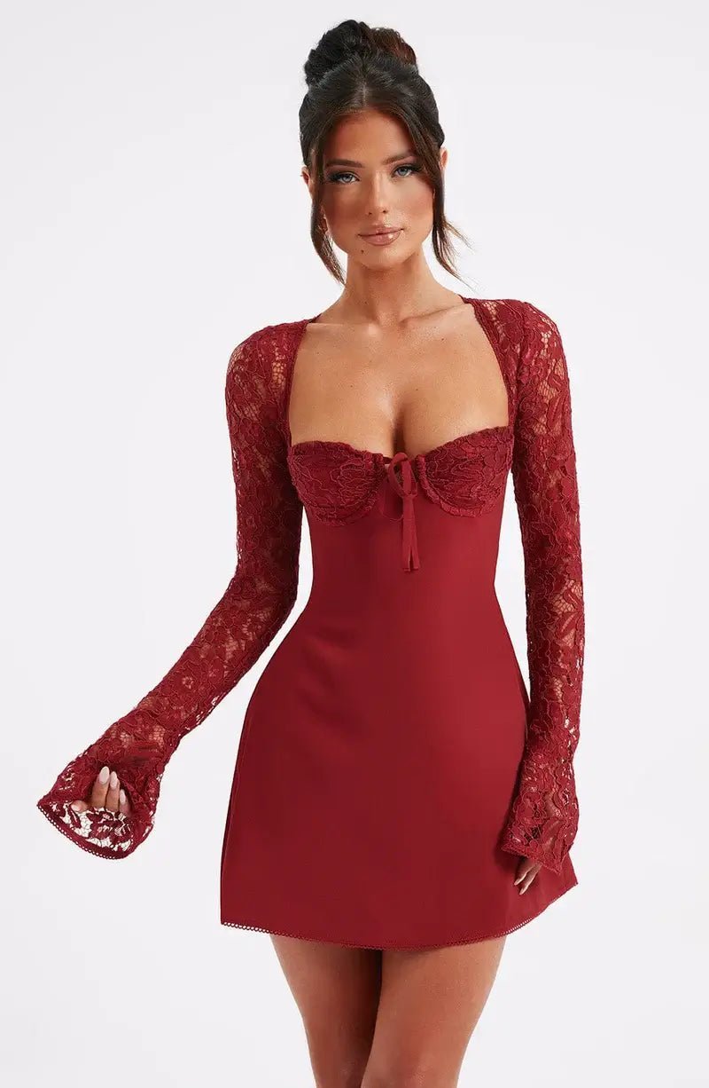 SOERA Louise mini dress with lace details - Dresses - DWOD4-HT169011 red XS