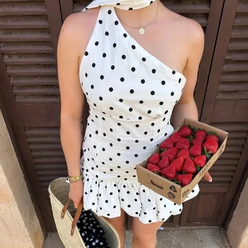 SOERA Nina One Shoulder Polka Dot Mini Dress - Dresses - 1005011810493648-;bz1775552728135402305 White Polka Dot M