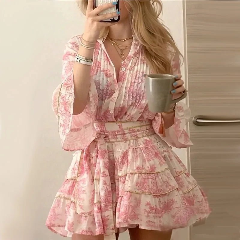 SOERA Rita Pleated Button Front Mini Dress - Dresses -  Pink S