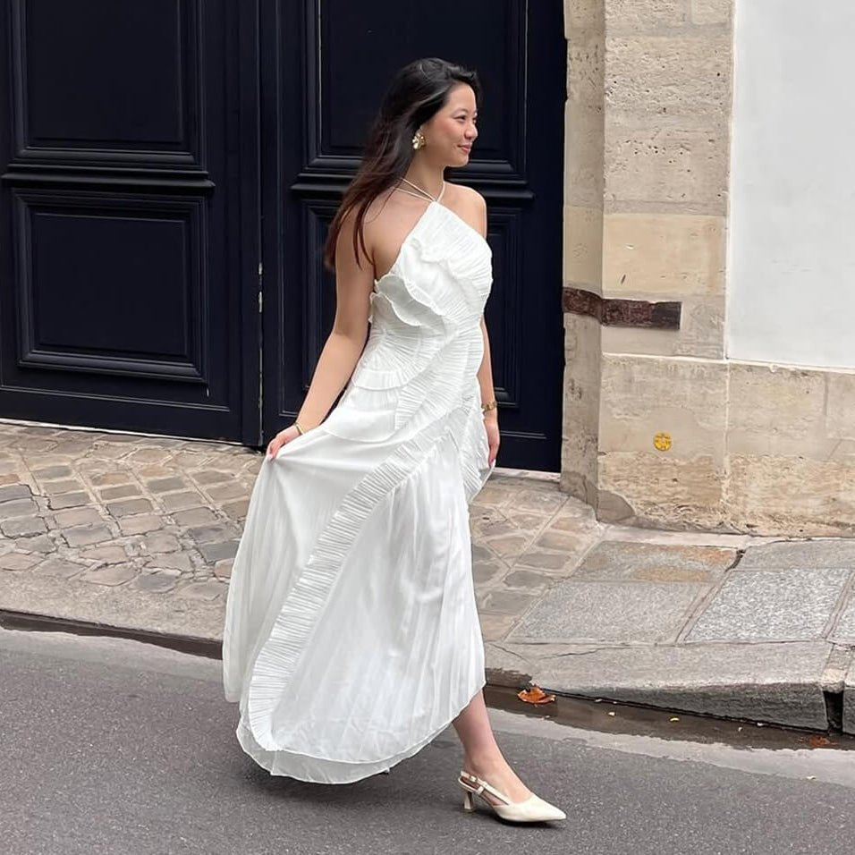 SOERA Ruffa Halter Strap Ruffled Tule Dress - Dresses - 1005009034201148-;eu1764062902532426250 White L