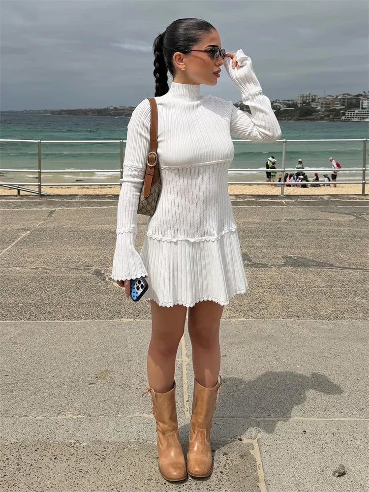 SOERA Thelma Knit Ruffled Mini Dress - Dresses - 1005010687608153-;uF1769414230002296398 White S