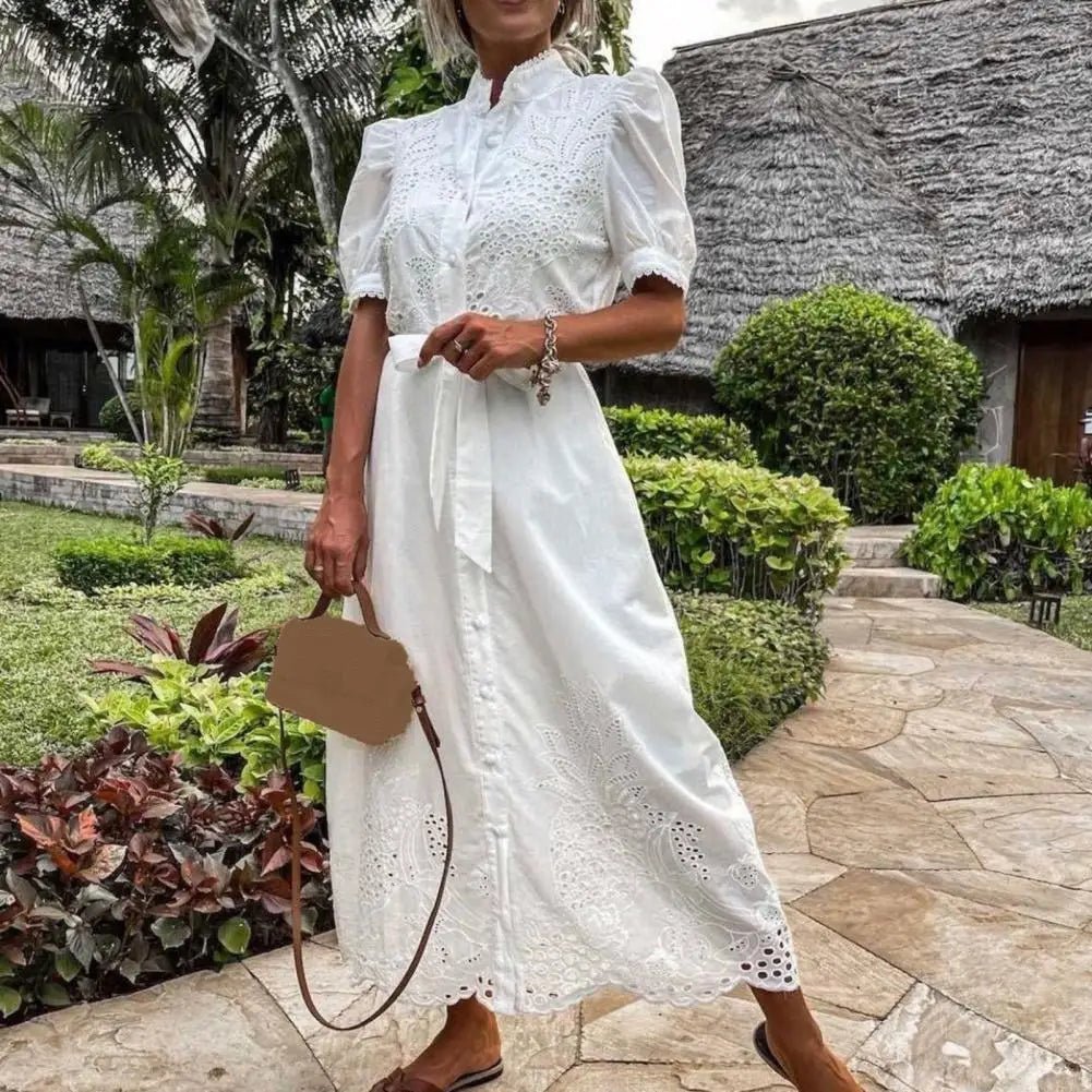 SOERA Theresa Embroidered Lace-Up Maxi Dress - Dresses -  White S