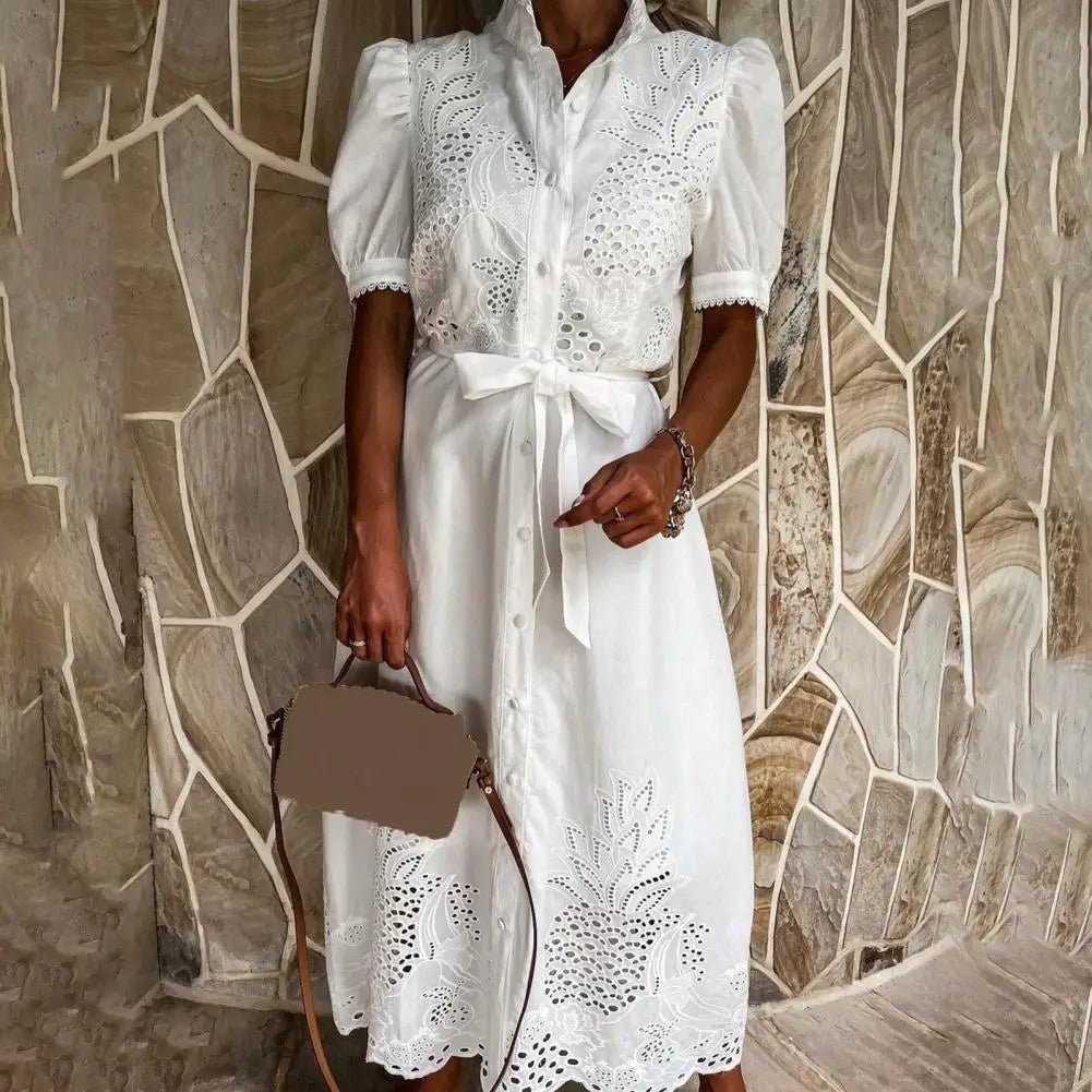 SOERA Theresa Embroidered Lace-Up Maxi Dress - Dresses -  White S