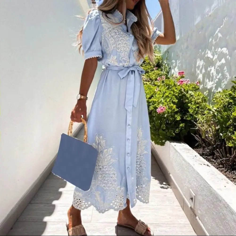SOERA Theresa Embroidered Lace-Up Maxi Dress - Dresses -  White S
