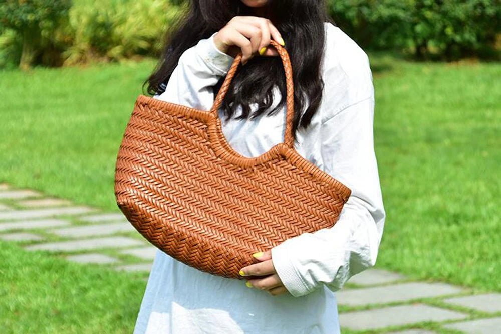 SOERA Beatrice Woven Leather Tote Bag - Handbags -  Auburn Small