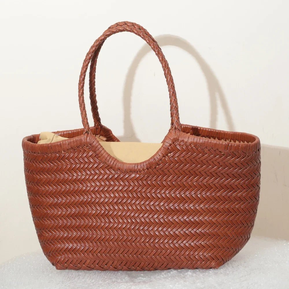 SOERA Beatrice Woven Leather Tote Bag - Handbags -  Coffee Small