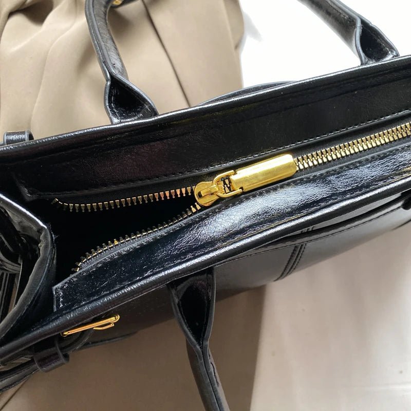 SOERA Luna Leather Shoulder Bag with Belt Detail - Handbags - 1005008217649789-;sj1763050843710379595 Black