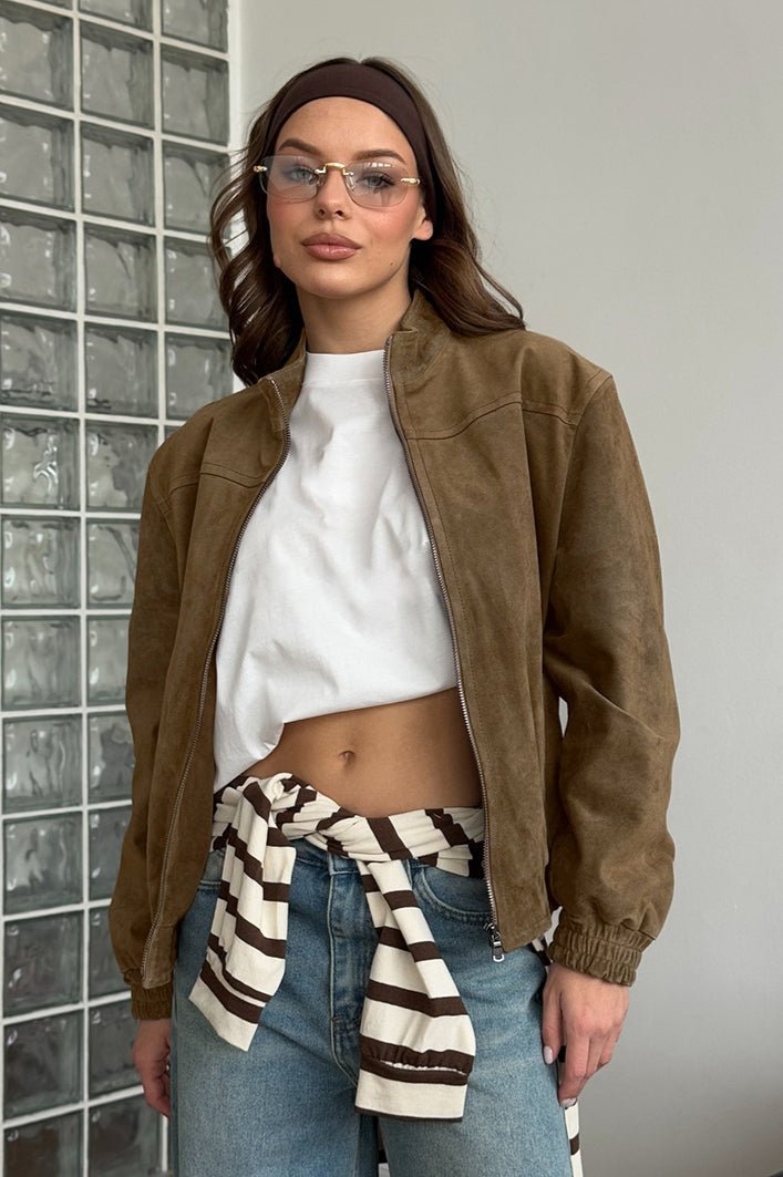 SOERA Alavsha Vintage Khaki Suede Jacket - Jacket - SOERA-420483-KHA-S-63203 Brown S