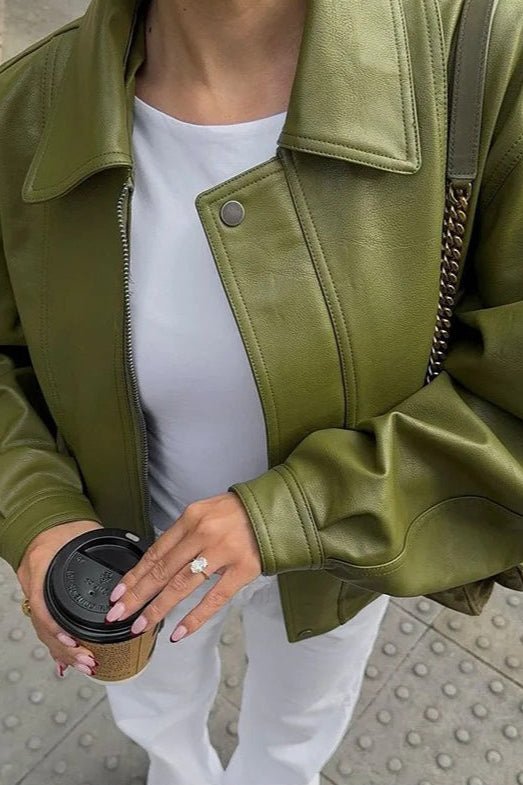 SOERA Bilge Vintage Green Faux Leather Jacket - Jacket - SOERA-639811-GRE-M-85315 Green M