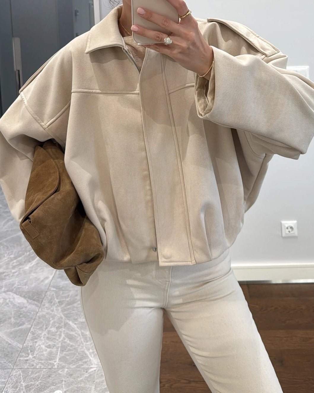 SOERA Constance Faux Suede Bomber Jacket - Jacket - SOERA-680707-S-CREAM-85187 Cream S