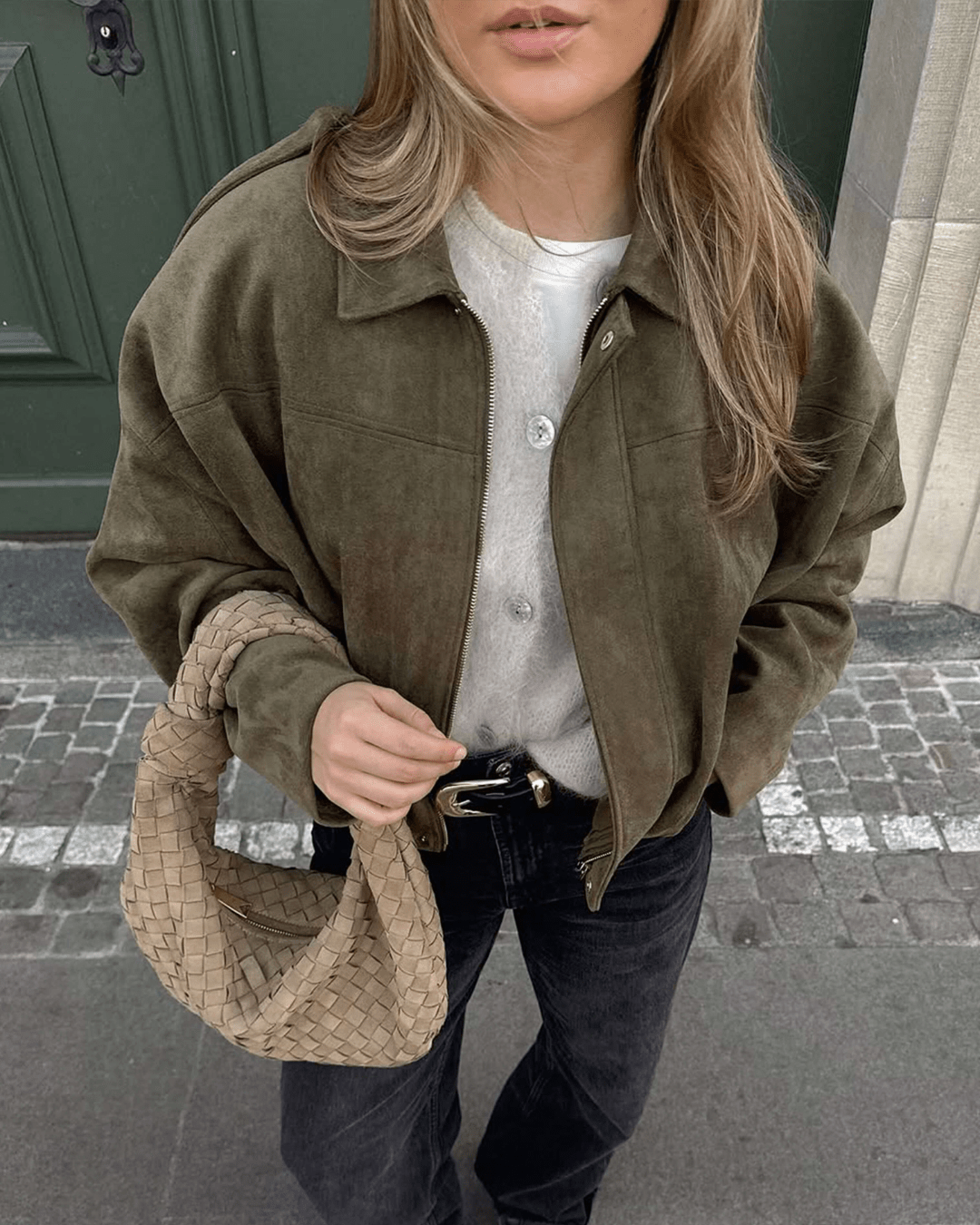 SOERA Constance Faux Suede Bomber Jacket - Jacket - SOERA-680707-S-OLIVE-86883 Olive S