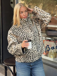 Daniela High Neck Leopard Faux Fur Jacket