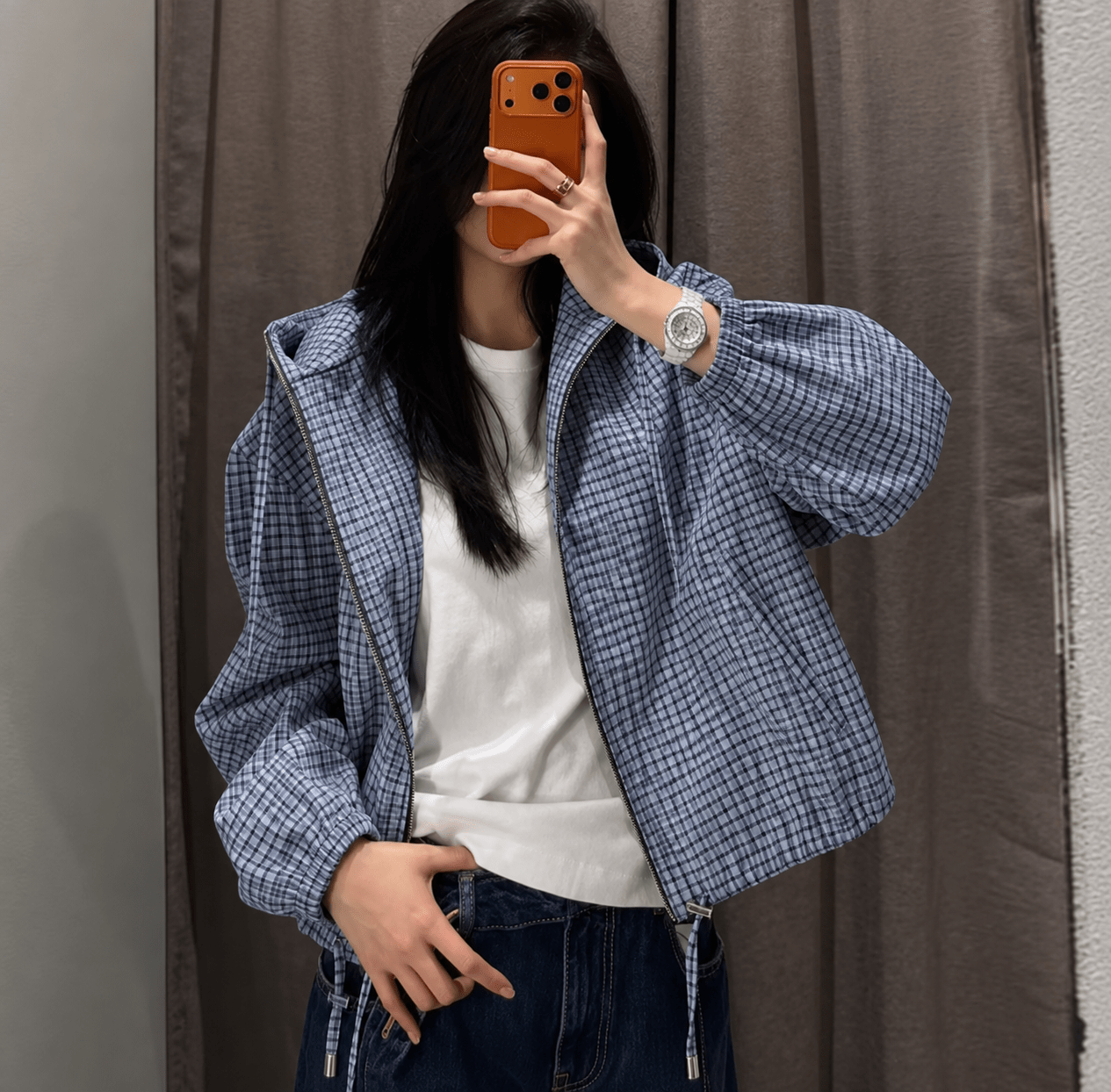 SOERA Daniela Plaid Hooded Cropped Jacket - Jacket -  Blue XS