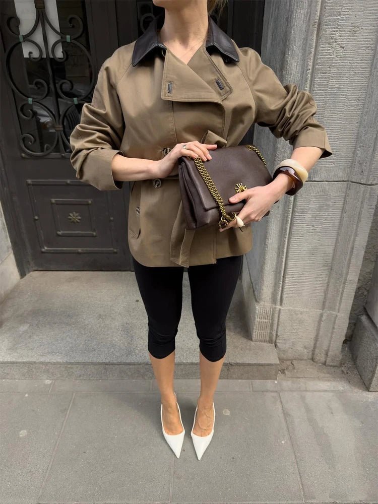 SOERA Monica Contrast Collar Belted Trench Coat - Jacket - SOERA-463491-DEE-XS-03459 XS