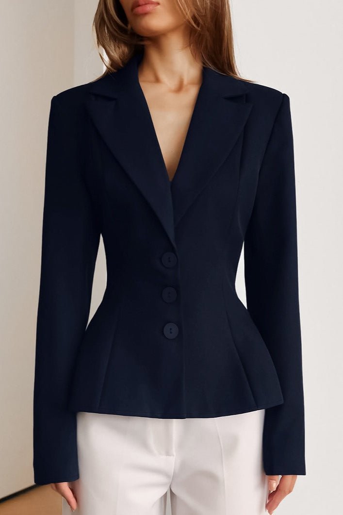SOERA Vivienne Fitted V - Neck Padded Shoulder Blazer - Jacket -  Navy M