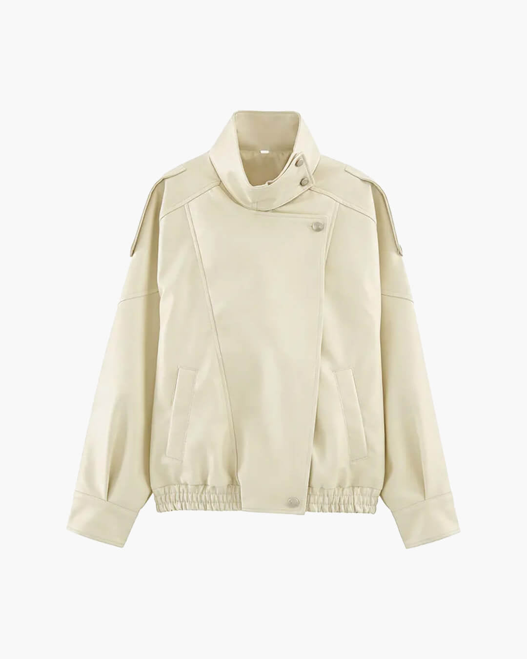 SOERA Brienne Stand Collar Faux Leather Jacket - Jackets - 1005011921437999-;GZ1775623627069100675 Beige L