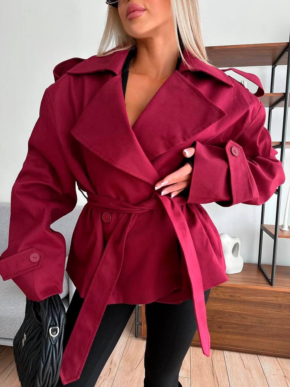 SOERA Dorothy Lace Up Short Trench Coat - Jackets - 1005011800038387-;bV1774869391306289689 Wine Red M