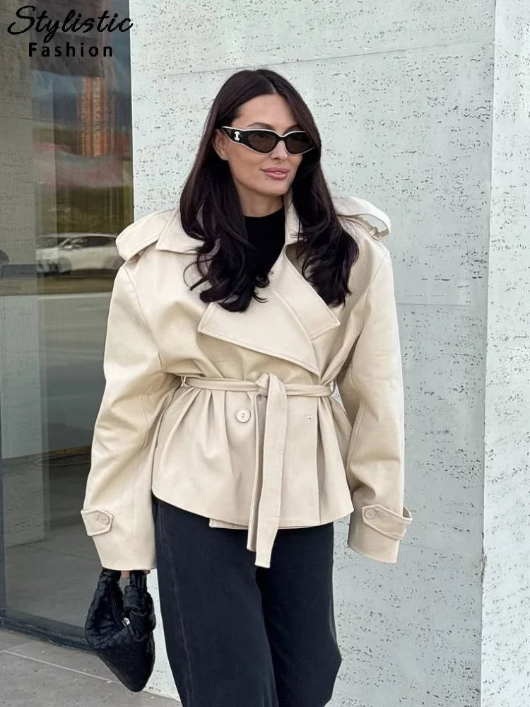 SOERA Dorothy Lace Up Short Trench Coat - Jackets - 1005011800038387-;bY1774869391306960321 Beige M