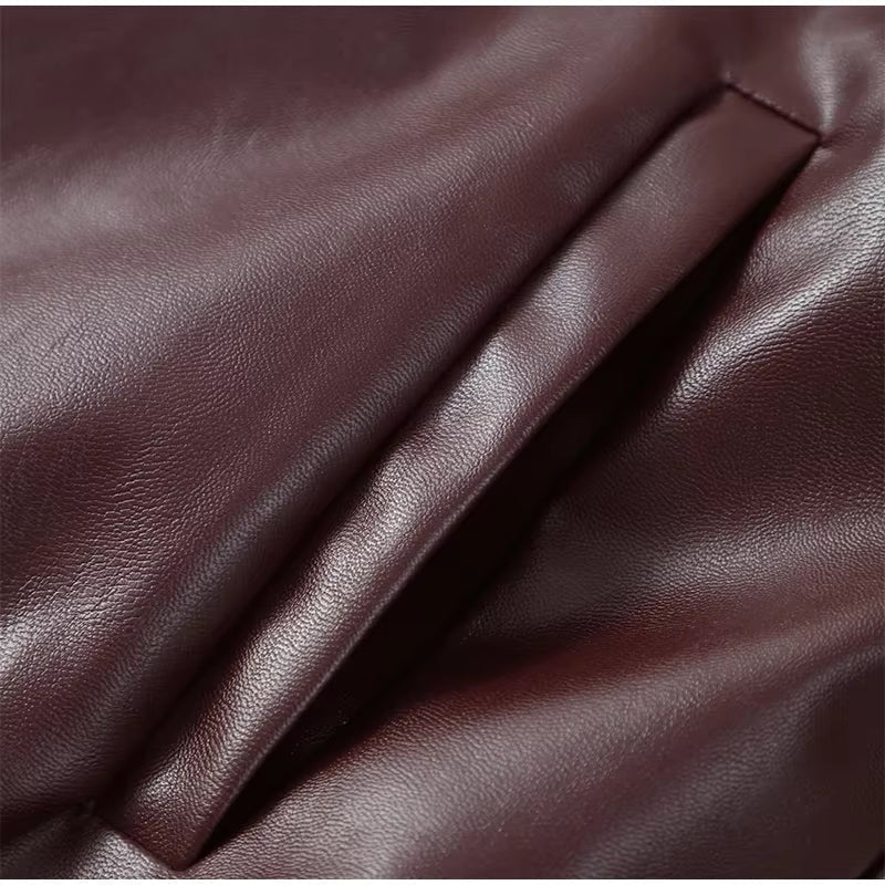SOERA Fiona Faux Leather Lapel Jacket - Jackets - SOERA-887299-WIN-S-53667 Wine Red S