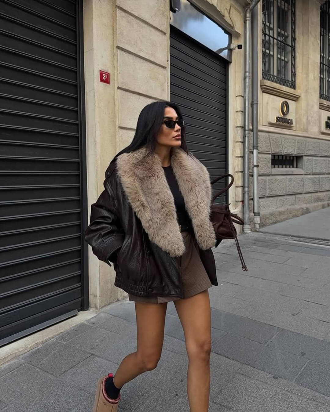 SOERA Francesca Faux Leather Jacket with Detachable Fur Collar - Jackets - 3256809993040075-;rD1764003581362819059 Brown L