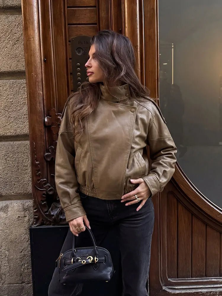 SOERA Joyce Asymmetrical Zip Faux Leather Jacket - Jackets - 1005011921437999-;GZ1775031590524341966 Olive XS