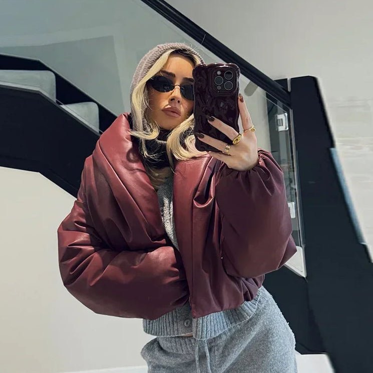 SOERA Lara Lapel Leather Jacket - Jackets - 3256809702498561-;UU1767257410834745092 Burgundy S