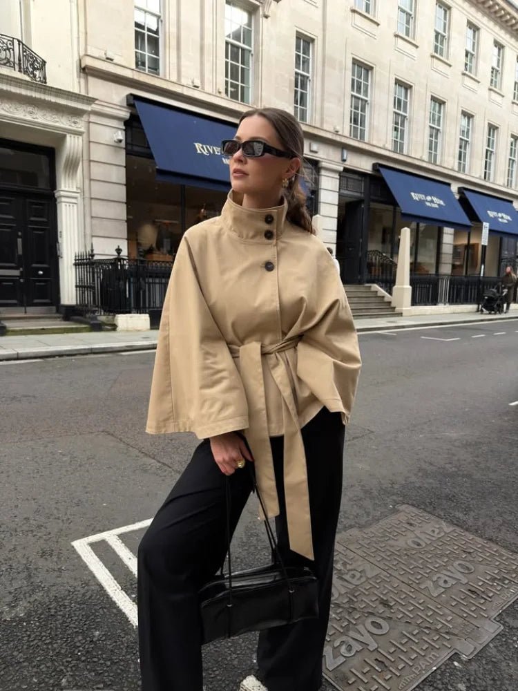 SOERA Lucia Funnel Neck Lace Up Kimono Coat - Jackets - 1005011813284077-;Vl1775445300520259112 S