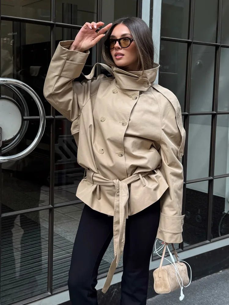 SOERA Melanie Stand Up Collar Short Trench Coat - Jackets - 1005011887803088-;Nv1775503354801968926 L