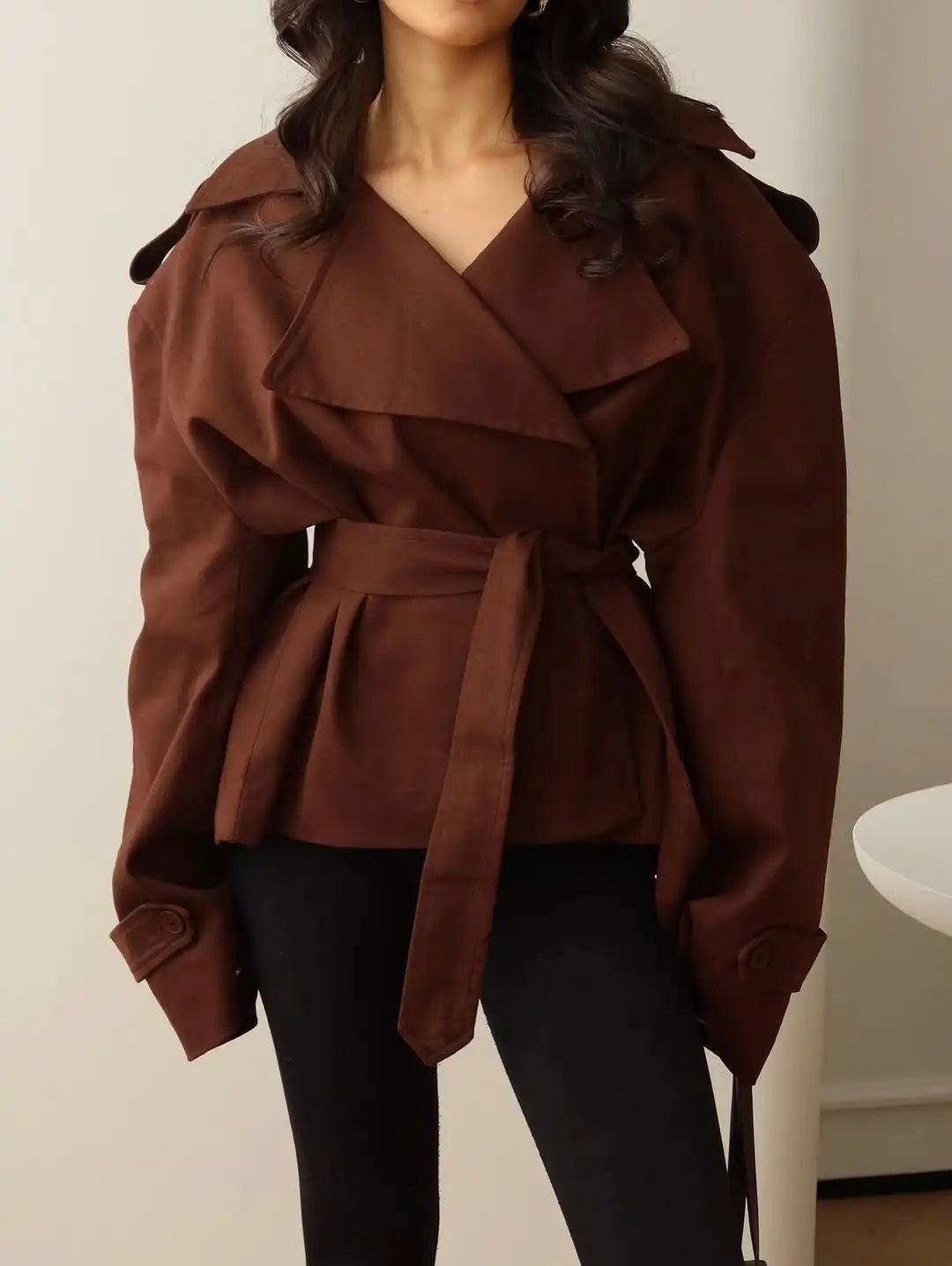 SOERA Molly Belted Cropped Trench Coat - Jackets - 1005009088260377-;fz1773321573478037457 Burgundy XS