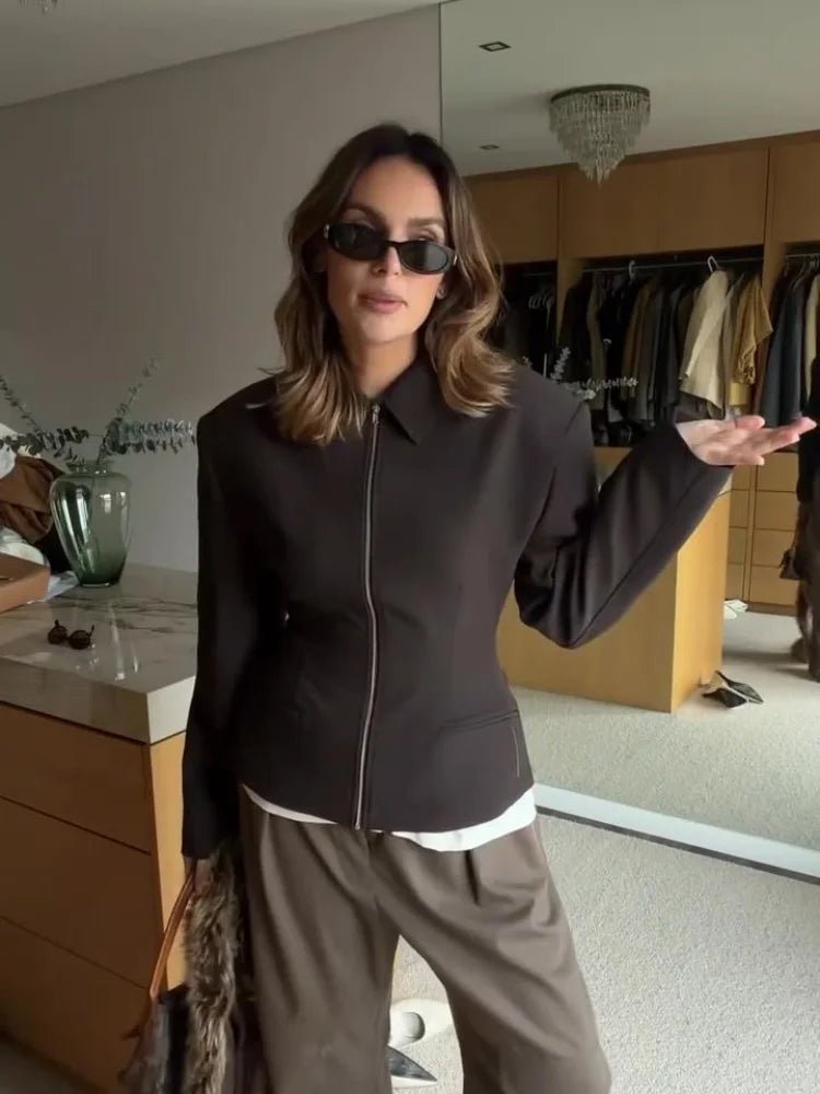 SOERA Sabine Zip Up Fitted Jacket - Jackets - 1005010537003381-;qM1770053333510918690 Brown S