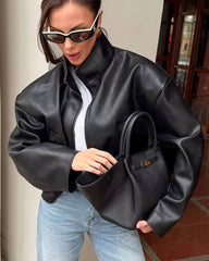 Zip Zip Up Vegan Leather Jacket