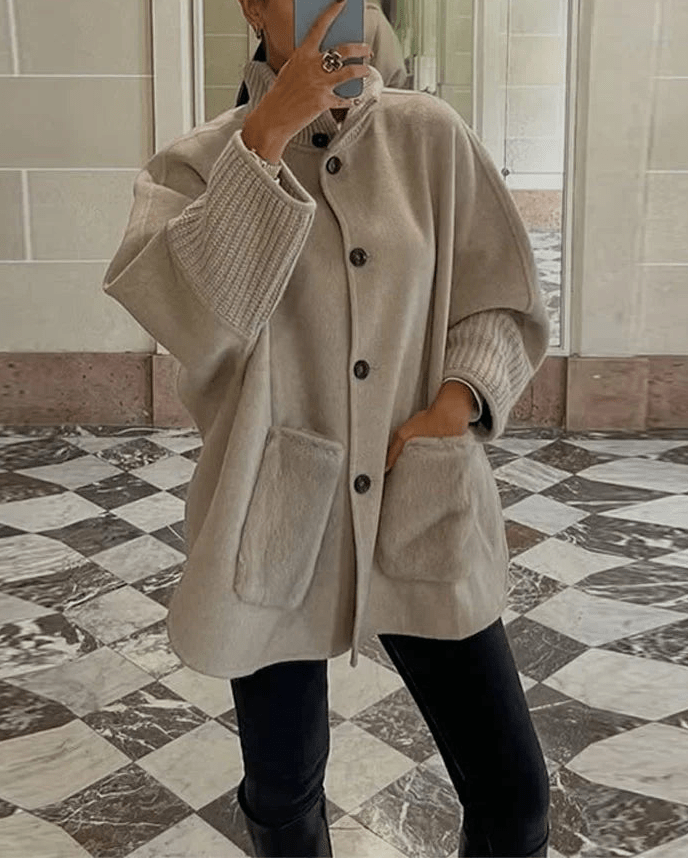 SOERA Terry Turtleneck Faux Fur Knit Coat - Jackets - 3256810016271253-;KK1764102178643961325 Beige S