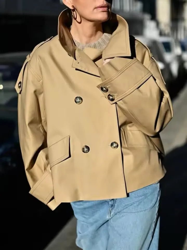 SOERA Vivienne Stand Collar Cropped Trench Coat - Jackets - 1005008964010132-;tf1774012026582023898 Khaki S