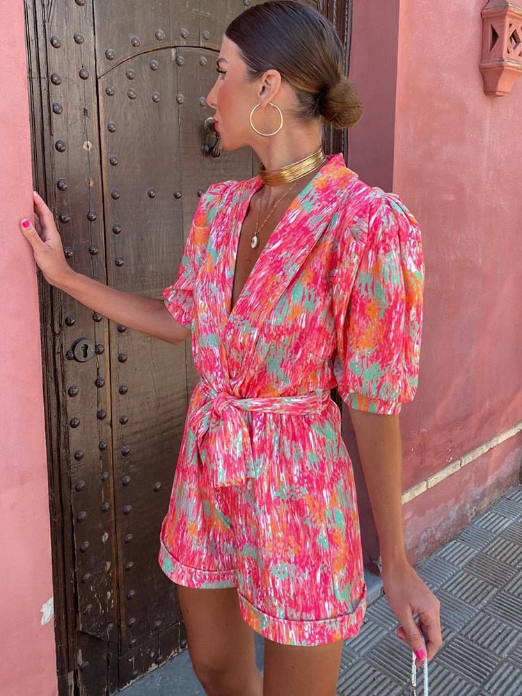SOERA Bianca Festival Print Belted Playsuit - Jumpsuits & Rompers -  Pink L