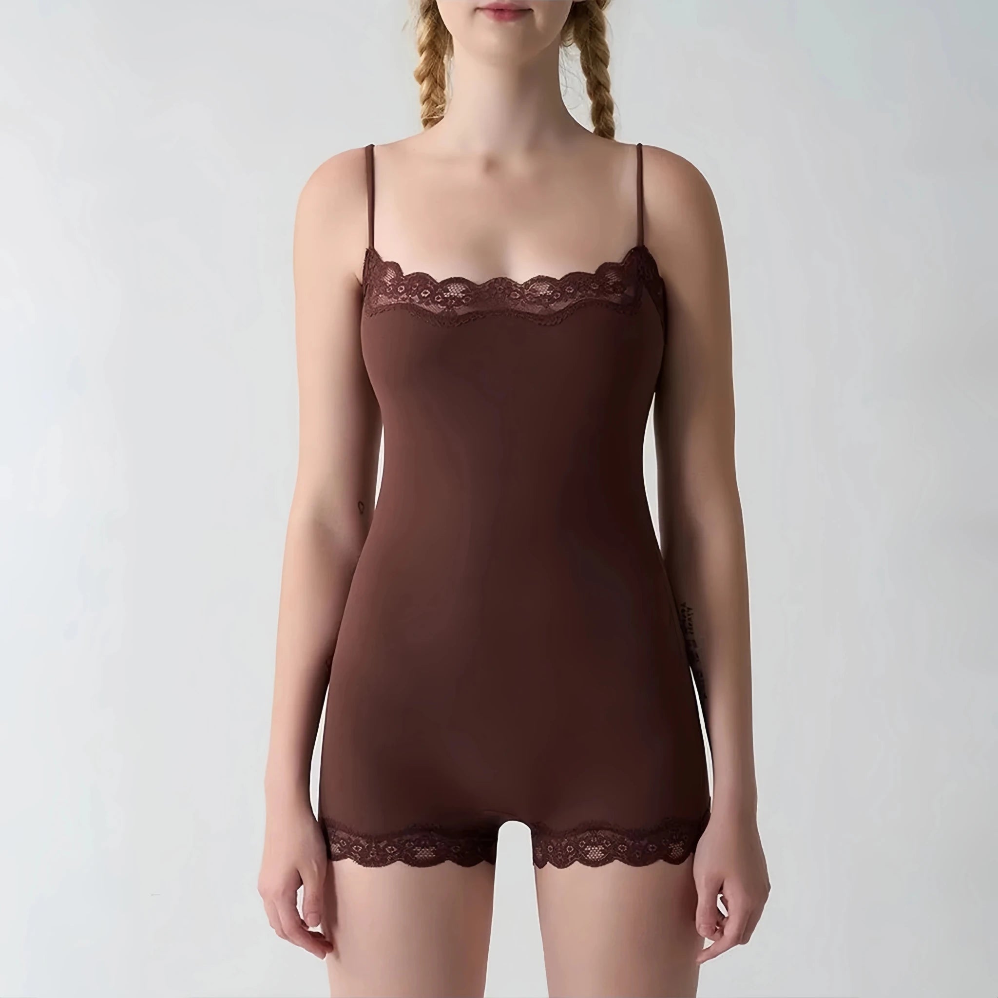 SOERA Camille Lace Trim Strap Romper - Jumpsuits & Rompers - 1005010249957900-;NE1769140528323751288 Coffee S
