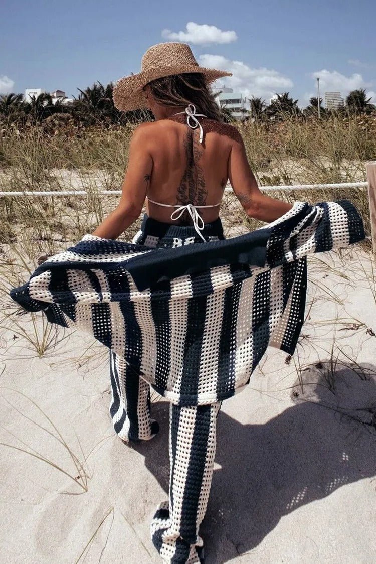 SOERA Carmen Striped Crochet Co-Ord Set - Matching Sets - SOERA-750403-L-NAVY-12931 Navy L