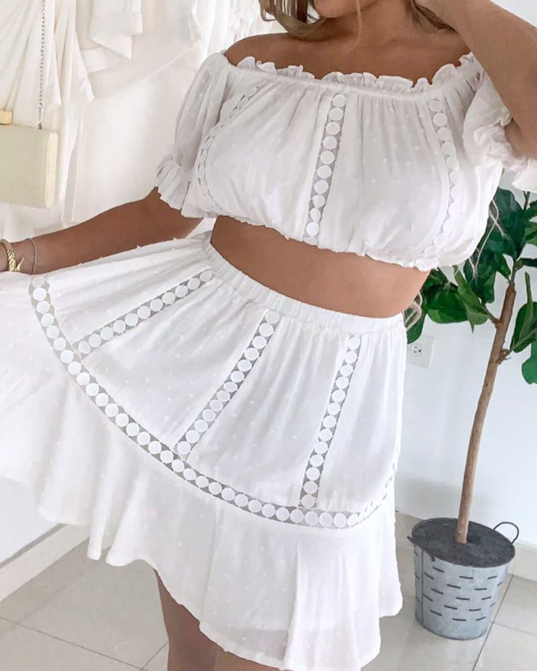 SOERA Connie Swiss Dot Ruffled Crop Top Skirt Set - Matching Sets - 1005008886382360-;QW1776154513860192734 M